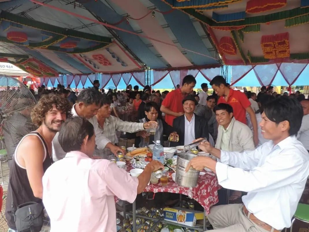 A shared meal at a village celebration